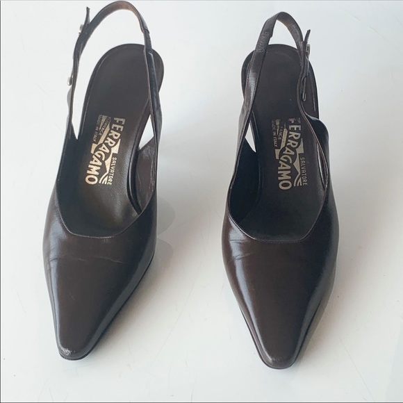 SALVATORE FERRAGAMO Slingback leather Rhinestone Pin Detail - Picture 4 of 9